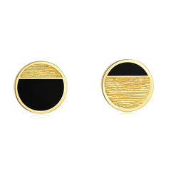 Circle Black Enamel Stud Earrings