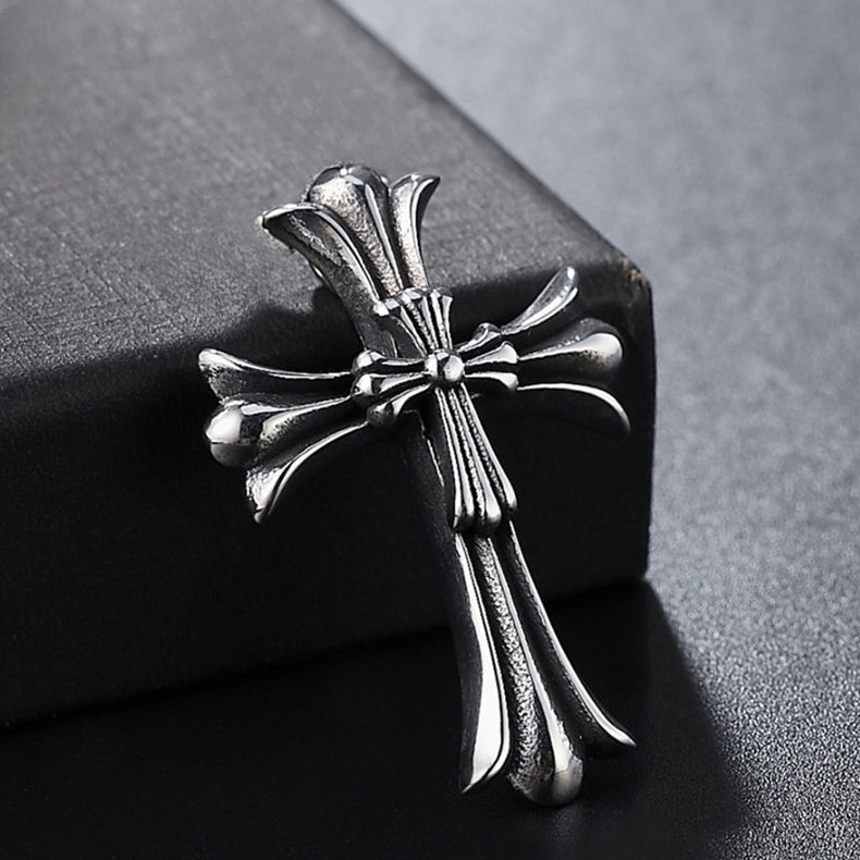 Double Cross Flower Titanium Steel Pendant for Men