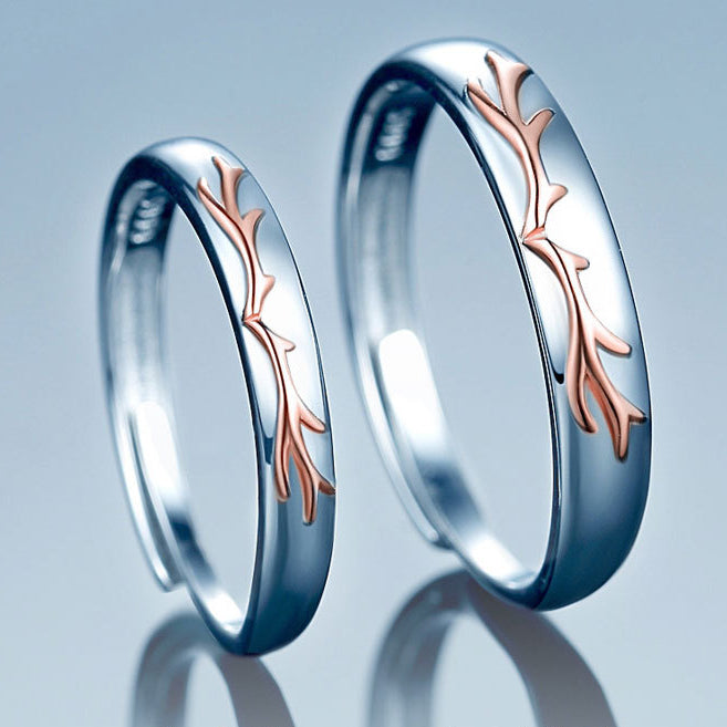 Golden Antler Silver Couple Ring for Women