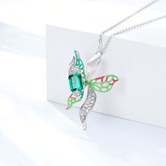 Butterfly Orchid Enamel Silver Necklace