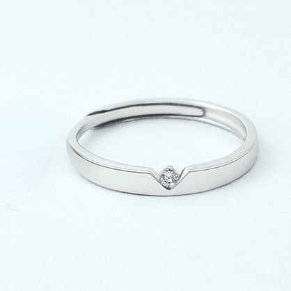V-shape Round Zircon Silver Couple Ring