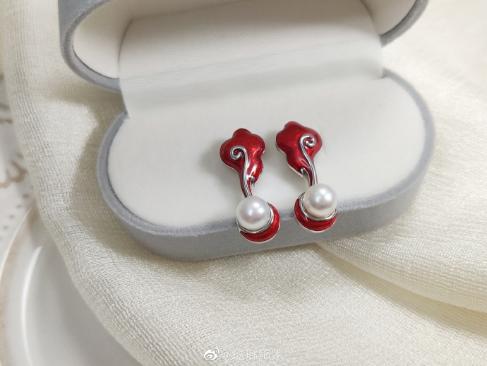 Red Enamel Pearl Drop Earrings