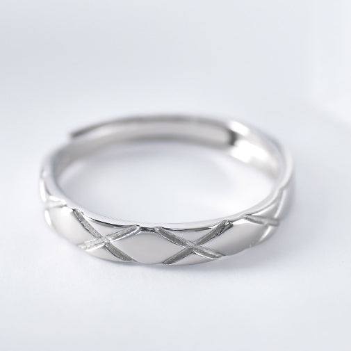 Rhombus Texture Silver Couple Ring