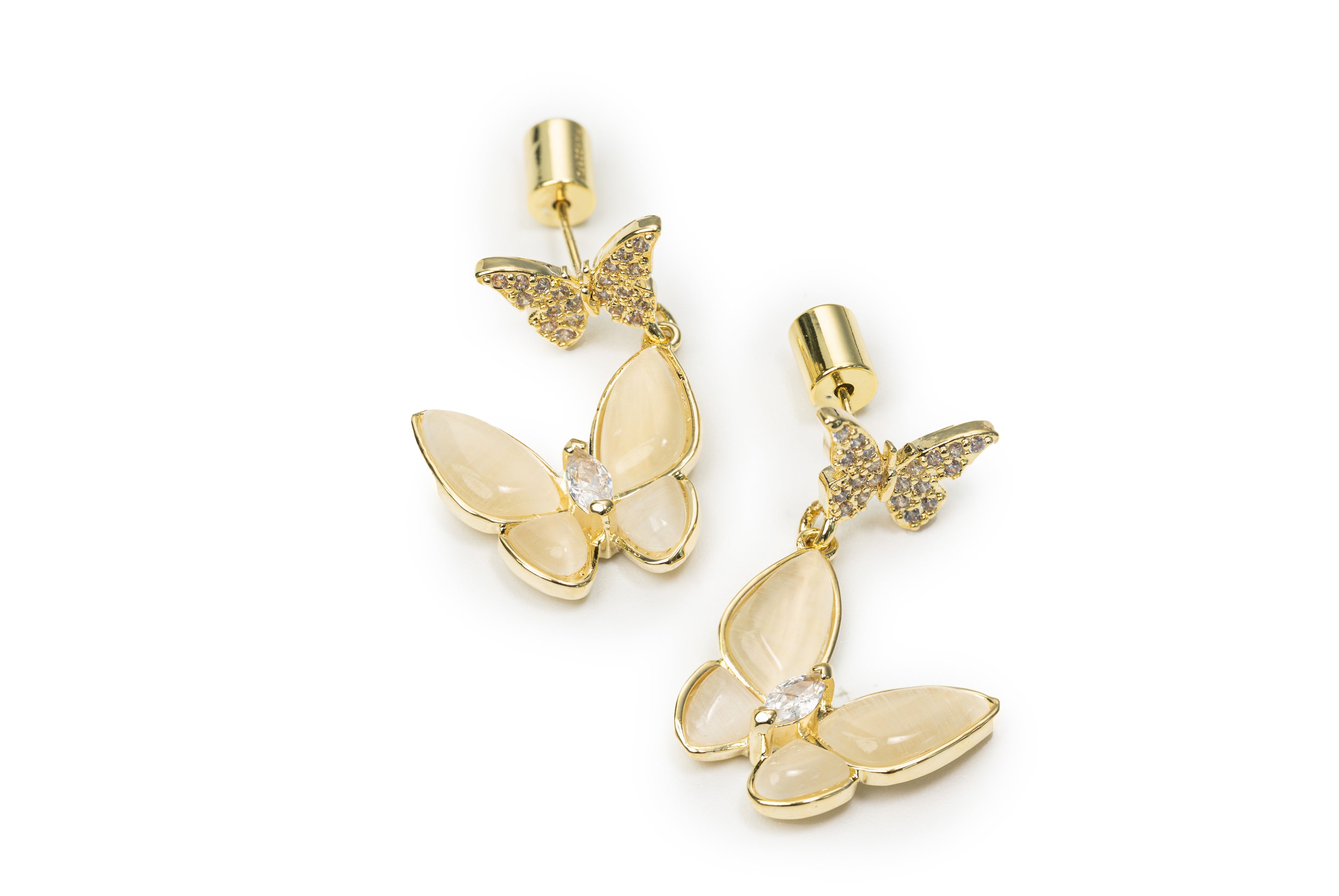 Golden Little Butterfly Drop Earrings