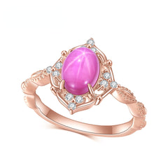 Light Luxury Six-Prongs Star Red Sapphire Rose Gold Colour Ring New European and American Fashion Gold Colour Ring for Women