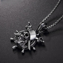 Halloween Pirate Skull Rudder Titanium Steel Necklace for Men