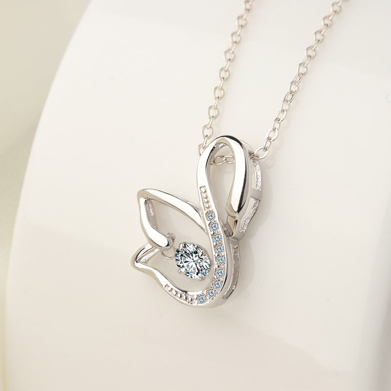 (Pendant Only) Zircon Swan Silver Pendant for Women