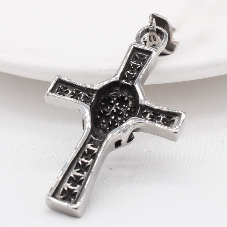 Halloween Skull Head Latin Cross Titanium Steel Pendant for Men