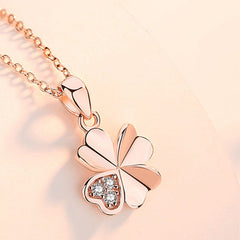 Valentine's Day Gift Heart-shape Leaf Clover with Zircon Silver Necklace for Women