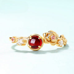Round Red Garnet Rose Zircon Opeing Sterling Silver Ring