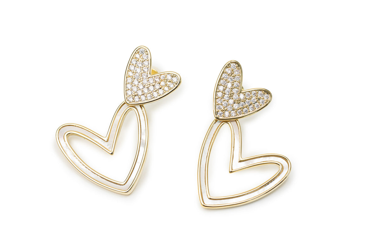 Golden Heart on Heart Drop Earrings