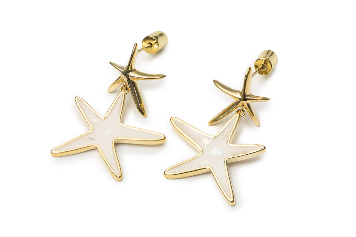 Golden Star on Star Drop Earrings