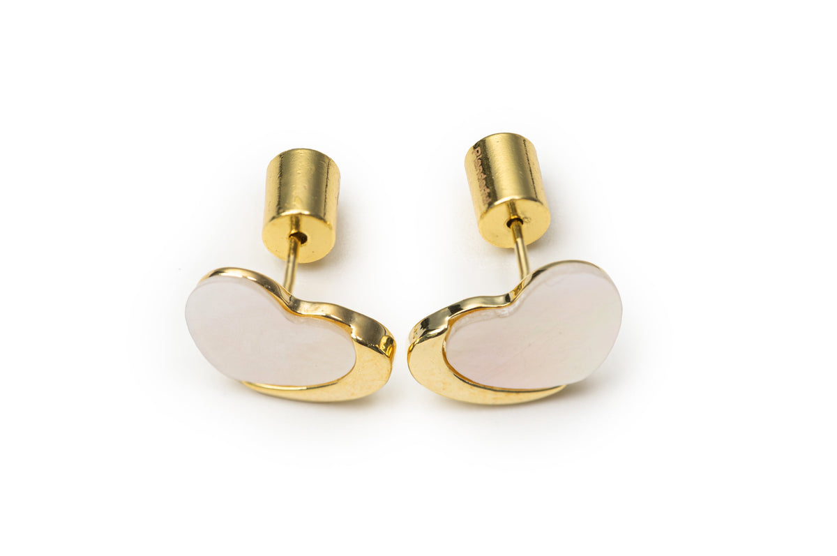 Golden White Heart Studs Nap Earrings