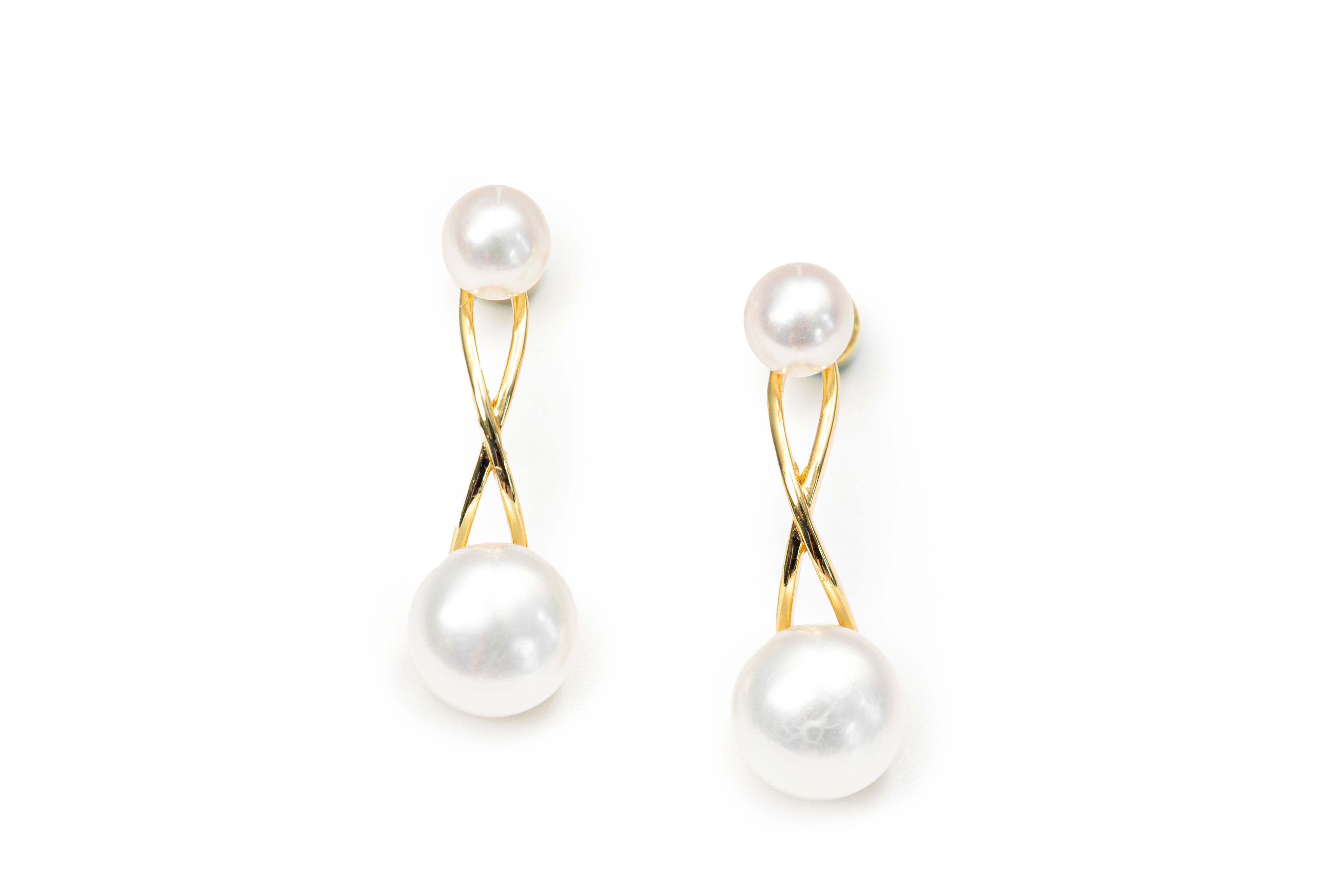 Golden 18K Gold Freshwater Pearl Long Studs