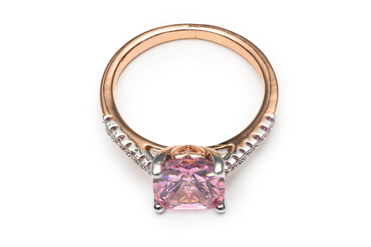 Colour Rose Gold Pink Zircon Princess Cut