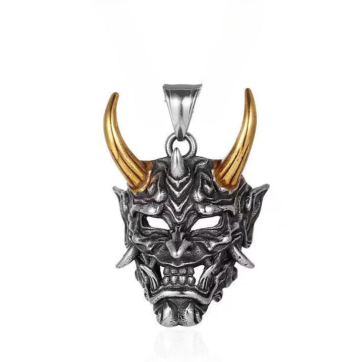 Halloween Horned Ghost Skull Mask Titanium Steel Pendant for Men