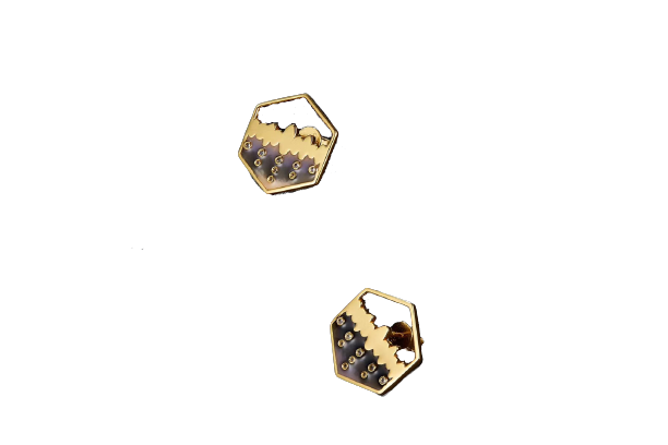 Golden Enamel Hexagon Stud Earrings