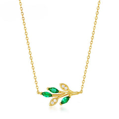 Green Zircon Olive Branch Leaf Sterling Silver Necklace