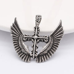 Vintage Fallen Angel Wings Cross Titanium Steel Pendant for Men