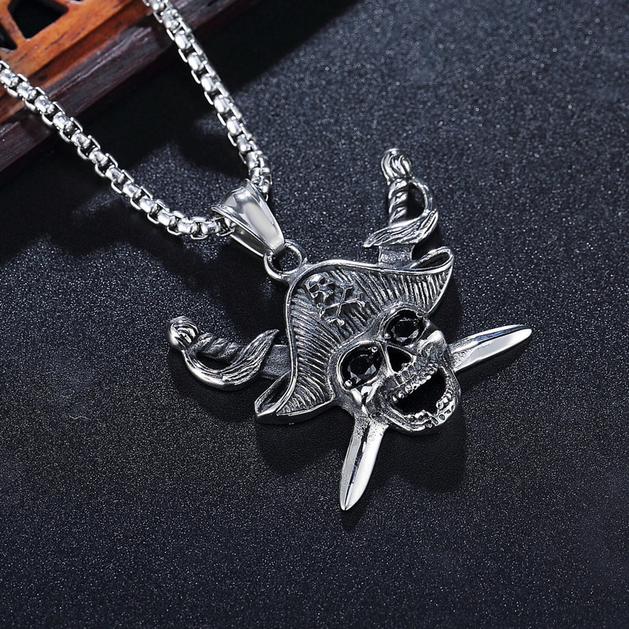 Halloween Caribbean Pirate Skull Titanium Steel Necklace for Men