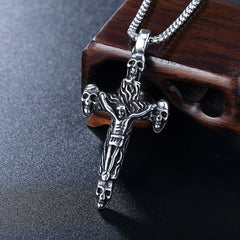 Halloween Skull Jesus Crucifix Titanium Steel Pendant for Men