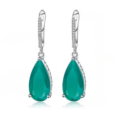 Solitaire Pear Shape Natural Gemstone Silver Drop Earrings