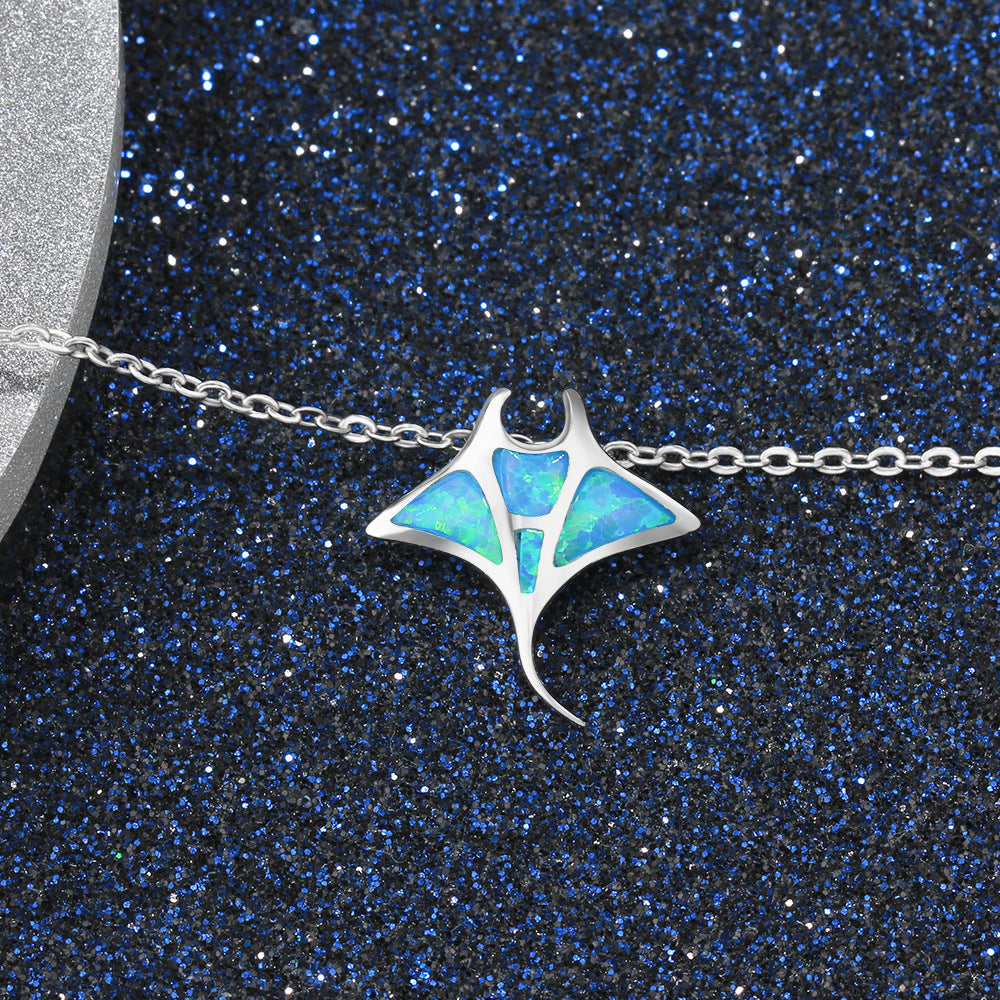 Blue Opal Ocean Devil Fish Sterling Silver Necklace