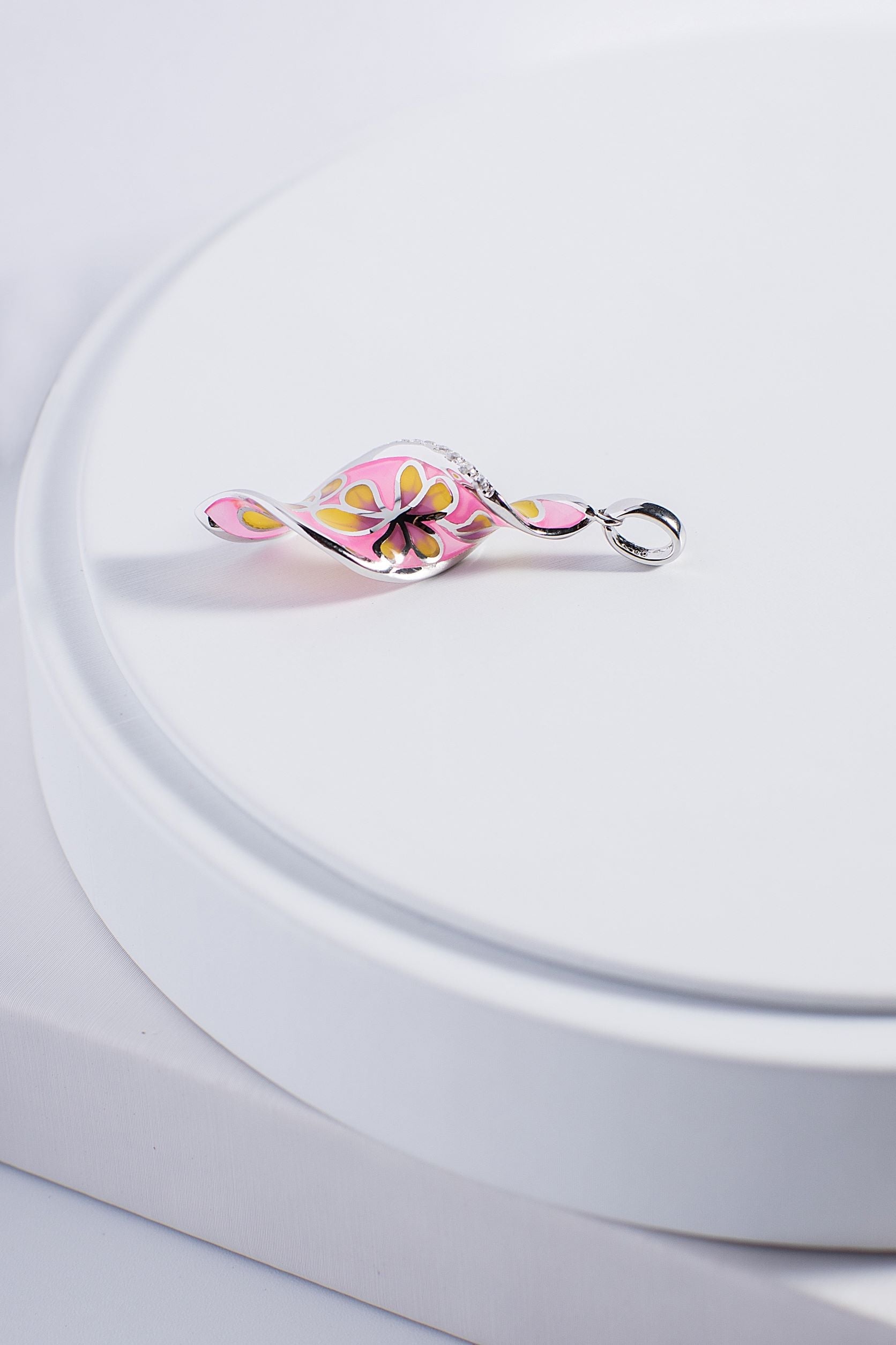 Spiral Shape Pink Enamel Silver Pendant