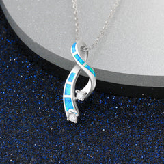 Ribbon Design Blue Opal Zircon Sterling Silver Necklace