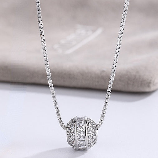 Zircon Round Bead Pendant Silver Necklace for Women