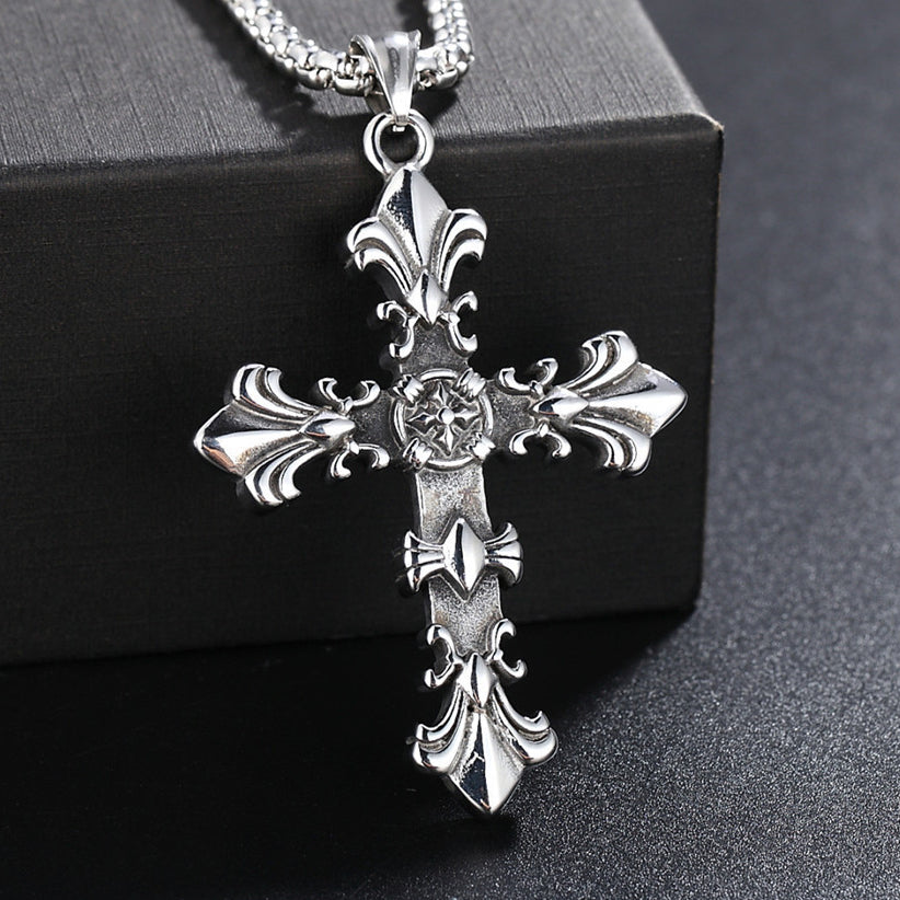 Vintage Saint Cross Flower Titanium Steel Pendant for Men