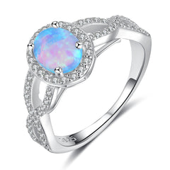 Oval Opal Soleste Halo Zircon Wave Split Shank Sterling Silver Ring