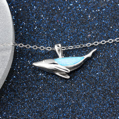 Ocean Whale Blue Opal Sterling Silver Necklace