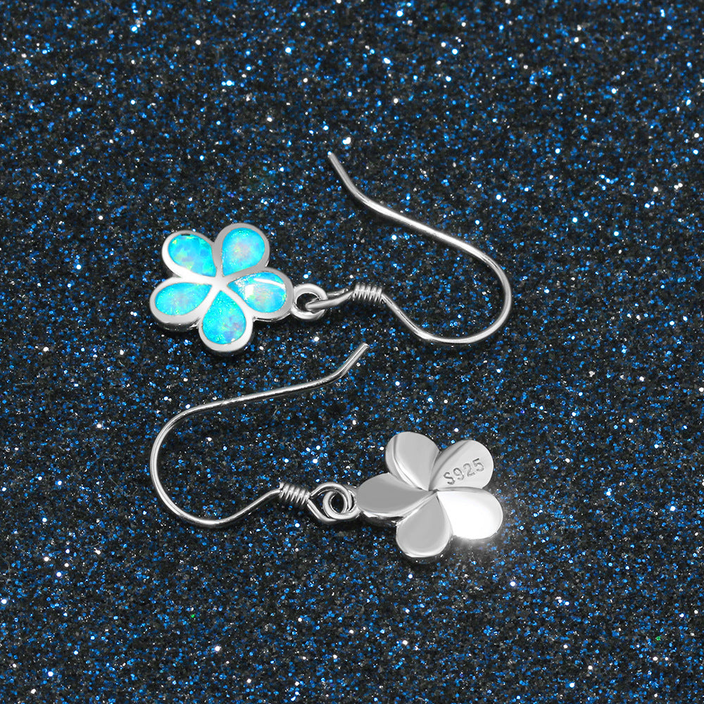 Blue Opal Windmill Flower Sterling Silver Hook Earrings