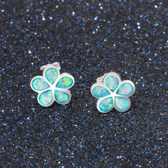 Blue Opal Windmill Flower Sterling Silver Stud Earrings