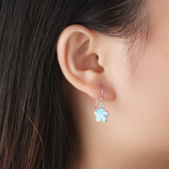 Blue Opal Windmill Flower Sterling Silver Hook Earrings