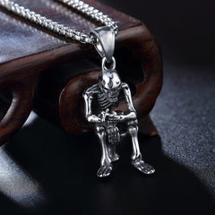 Halloween Toilet Skeleton Titanium Steel Necklace for Men