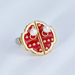 Forbidden City Gate Pearl Enamel Stud Earrings