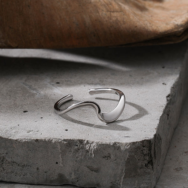 Geometric Irregular Wavy Opening Sterling Silver Ring