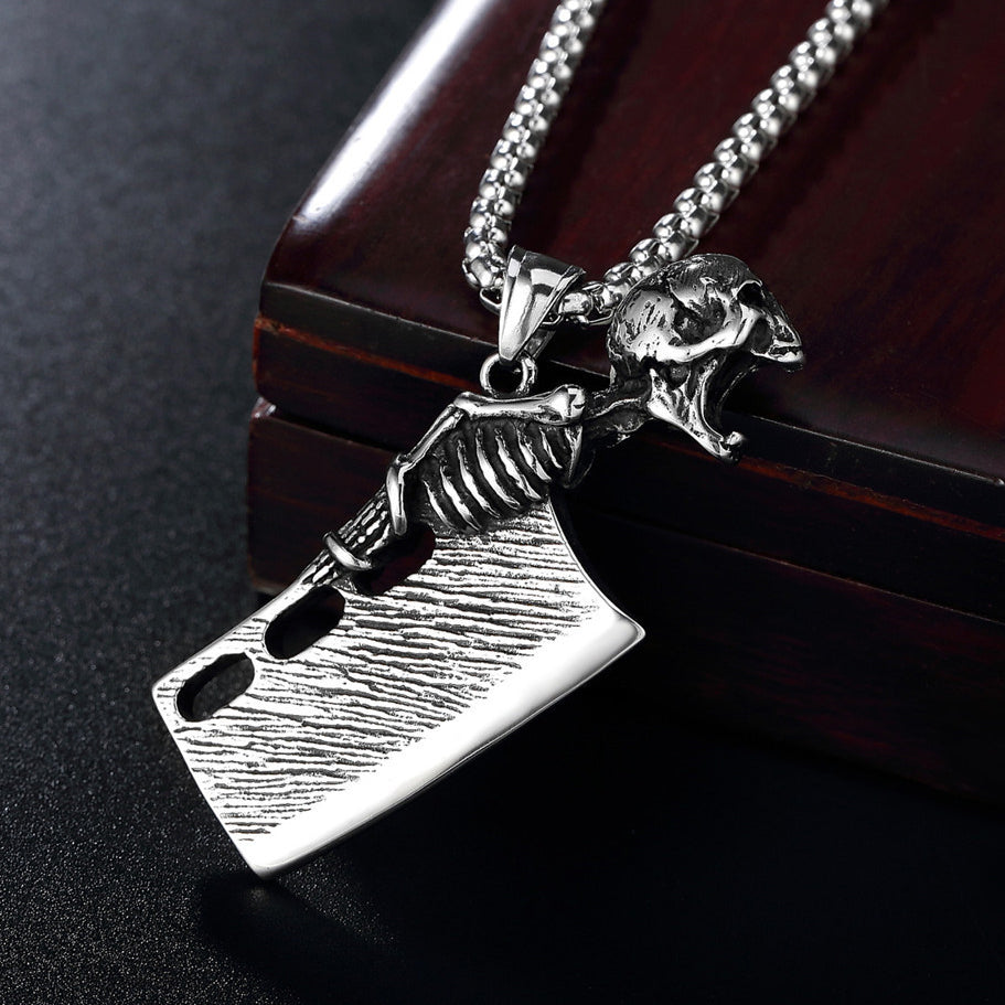 Halloween Skull Kitchen Knife Titanium Steel Necklace for Men