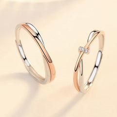 Rose Gold Colour Interweave Mobius Silver Couple Ring