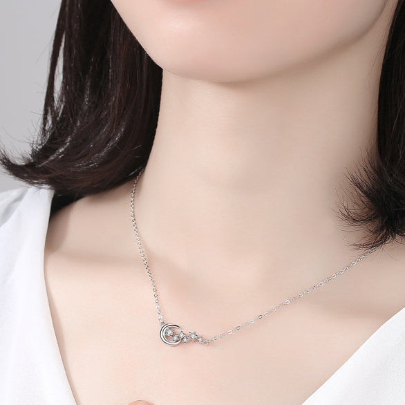 Zircon Star Moon Pendant Silver Necklace  for Women