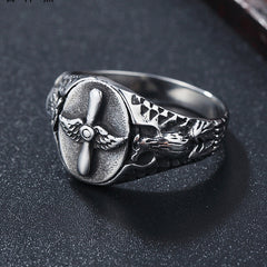 Aircraft Propeller Oval Titanium Steel Ring for Men