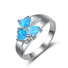 Three Heart Shape Blue Opal Sterling Silver Ring