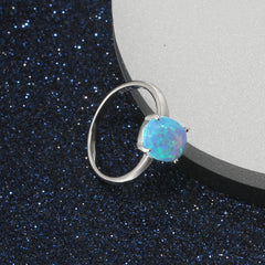 Solitaire Oval Blue Opal Polished Sterling Silver Ring