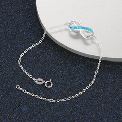 Infinite Symbol with Blue Opal and Zircon Sterling Silver Bracelet