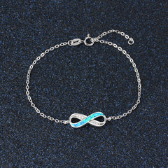 Infinite Symbol with Blue Opal and Zircon Sterling Silver Bracelet