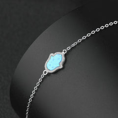 Blue Opal Palm Zircon Soleste Halo Sterling Silver Bracelet