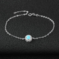 Blue Round Opal Zircon Soleste Halo Sterling Silver Bracelet