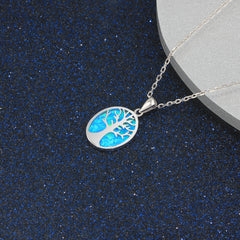 Life Tree Blue Opal Oval Sterling Silver Necklace